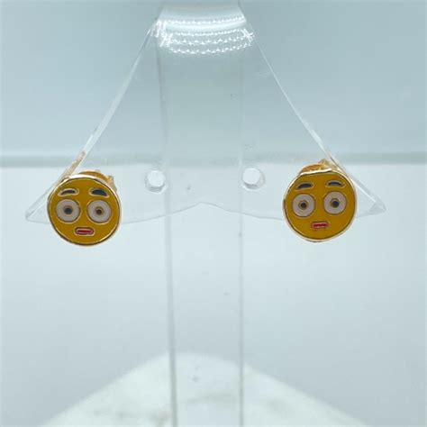 18k Gold Filled Astonished Face Emoji Icon Earrings Wholesale