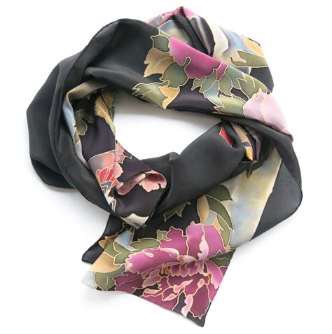 Peony Silk Scarf Handmade Silk Scarf Painted On Two Sides Etsy