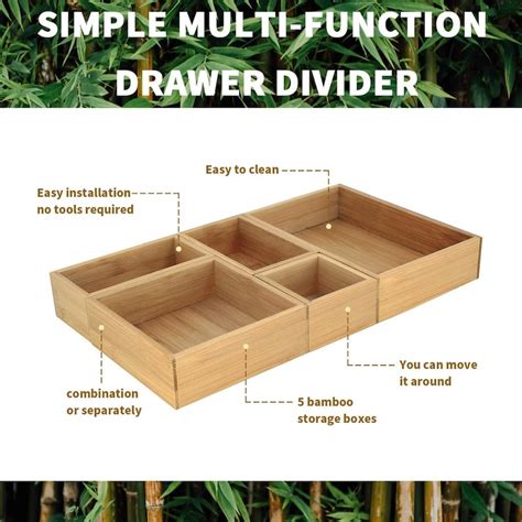 5 Piece Bamboo Drawer Organizer Set Multi Use Storage Box Etsy