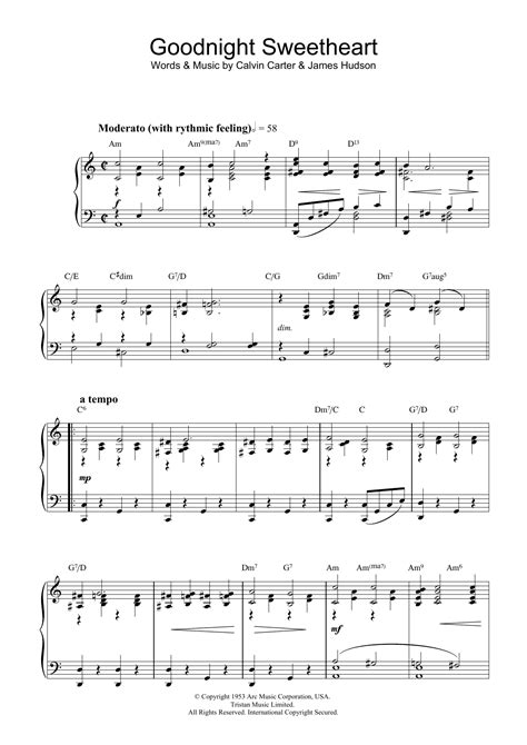 Ray Noble Goodnight Sweetheart Sheet Music Piano Vocal And Guitar Chords Printable Filmtv Pdf