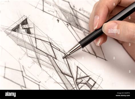 Architect Hand Drawing House Plan Sketch With Pencil Stock Photo