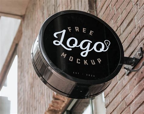 Free Round Shop Logo Signage Mockup Psd Designbolts
