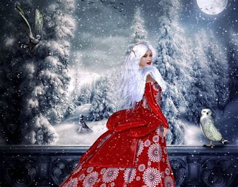 Elven Snow Queen Owl Snow Elf Winter Hd Wallpaper Peakpx