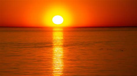 Moon Reflection On Ocean In Orange Yellow Sky Background 4k Hd Nature