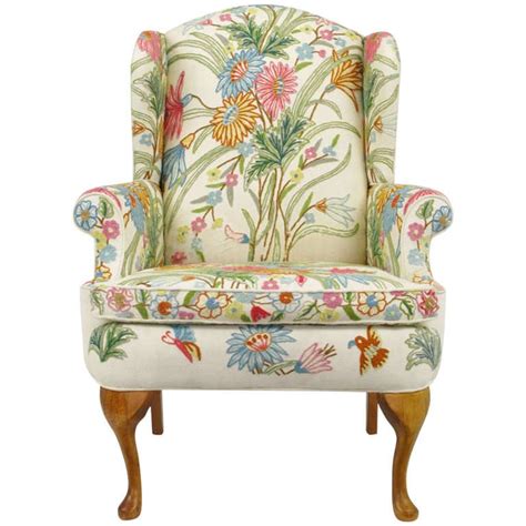 Add a little attention to detail jess of jess lively maximizes the impact of her living room with a beautifully upholstered armchair. Wool Crewel Upholstered Wing Chair in Colorful Floral at ...