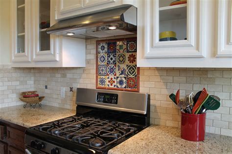 Spanish Style Kitchen Backsplash With Talavera Tile And Travertine Kitchen Tiles Backsplash