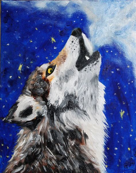 Howling Wolf Original Painting Wolf Art Wolf Howling At Etsy Wolf