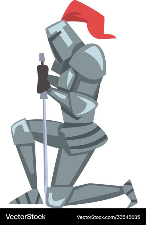 Medieval Kneeling Knight Chivalry Warrior Vector Image