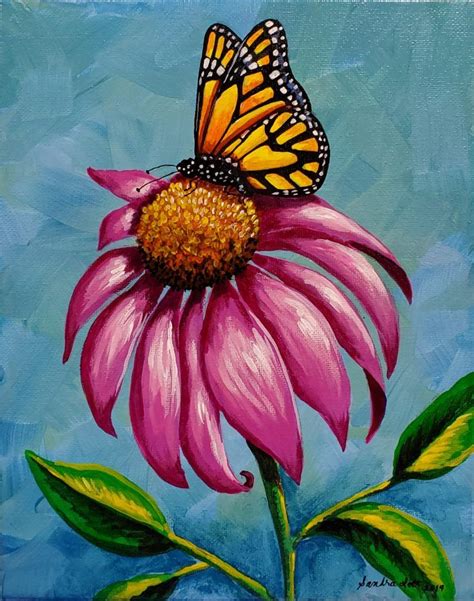 Paint A Monarch Butterfly On A Coneflower Butterfly Art Painting