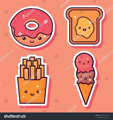 Kawaii Fast Food Icon Collection Stock Vector Royalty Free 2172216551