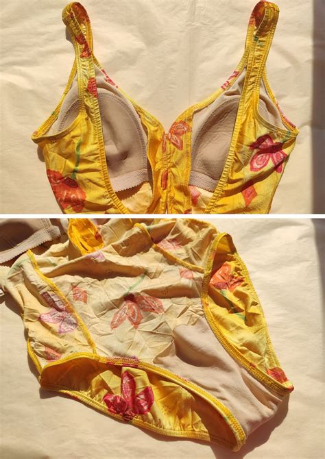 Vintage Yellow Swimsuit S M 80s Bathing Suit Bright Yellow Etsy