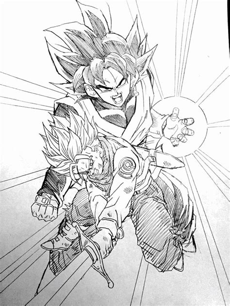 640x427 dragon ball z goku super saiyan comic anime cartoon art drawing. Trunks vs Black Goku. Drawn by: Young Jijii. Image found ...