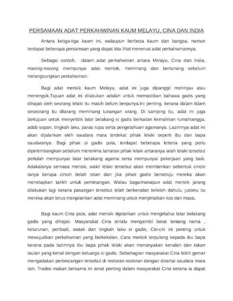 Docx Persamaan Perbezaan Adat Perkahwinan Kaum Melayu Dokumen Tips