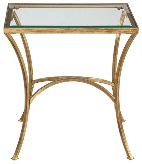 Minimalist Gold Arch End Table Metal Glass Top Side Accent Transitional Side Tables And End