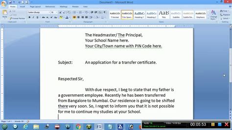 Though the content of your cover letter varies from field to field, the style and format generally remains the same. An application for a transfer certificate - YouTube