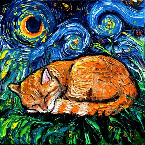 My Oil Painting Of A Sleepy Orange Tabby On A Starry Night Cats