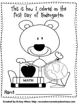 First day of kindergarten color & black and white 2 sizes. Free Back to School Assessment for Prek/ Kindergarten ...