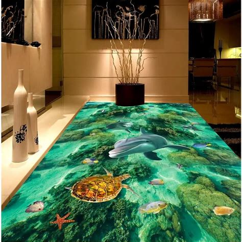 Floor Painting 3d Wallpaper Underwater Dolphin Ocean Floor Mural 3d Pvc