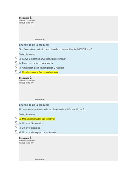 Examen Final Pregunta Sin Responder A N Punt A Como Desmarcar