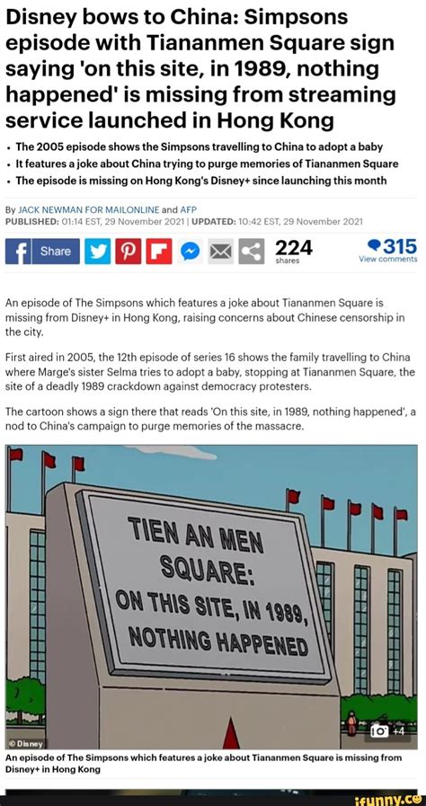 Disney Bows To China Simpsons Episode With Tiananmen Square Sign Saying On This Site In 1989