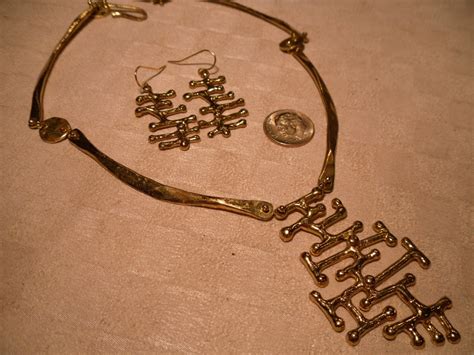 Signed Anne Dick Vintage Bronze Modernist Necklace And