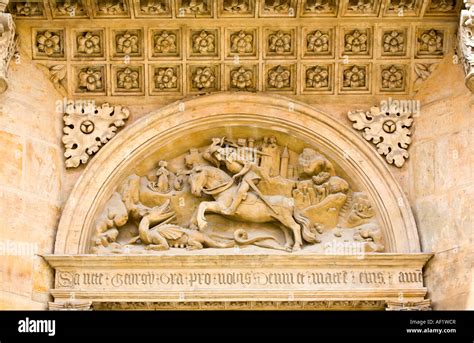 Stone Carving Depiction Of St George Fighting The Dragon Prague Castle