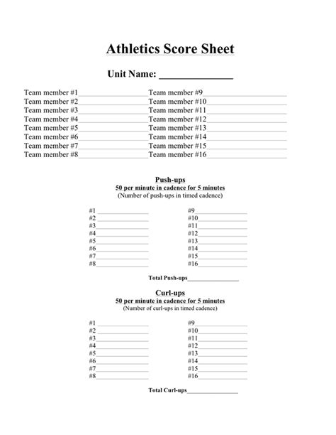 Athletics Score Sheet In Word And Pdf Formats