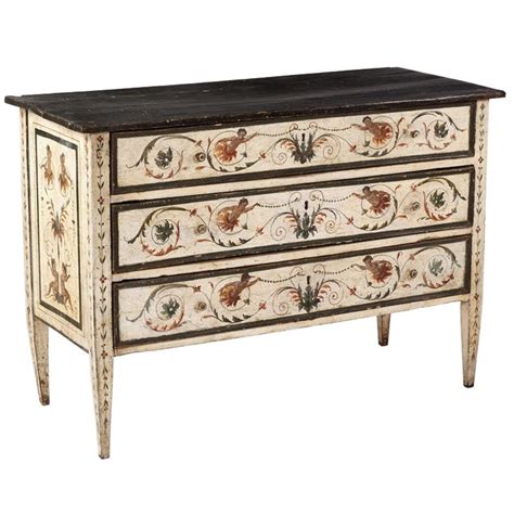 An Italian Polychrome Painted And Faux Marble Top Neoclassic Commode