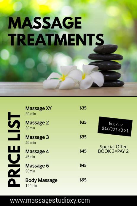 Copy Of Massage Treatments Therapy Price List Spa Ad Postermywall