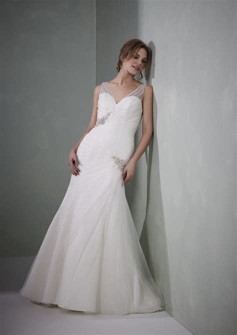 Margie Ivory Or White Zip Back A Slinky Soft Tulle And Lace
