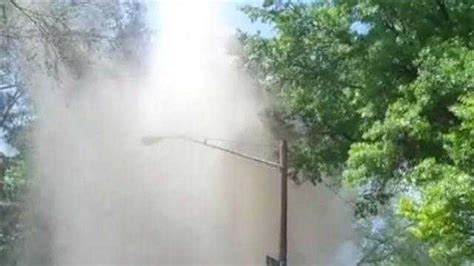 Main Break Sends Water Shooting Into Air