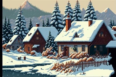 Winter Snow Village Landscape Pixel Art Graphic By Alone Art · Creative