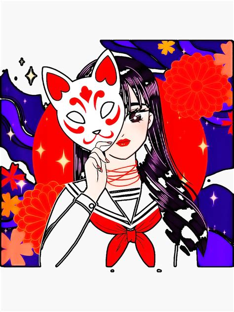 Vaporwave Anime Manga Cat Mask Waifu Japanese Anime Girl Sticker For