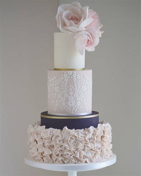 Beautiful Blush And Navy Blue Wedding Cake With Roses