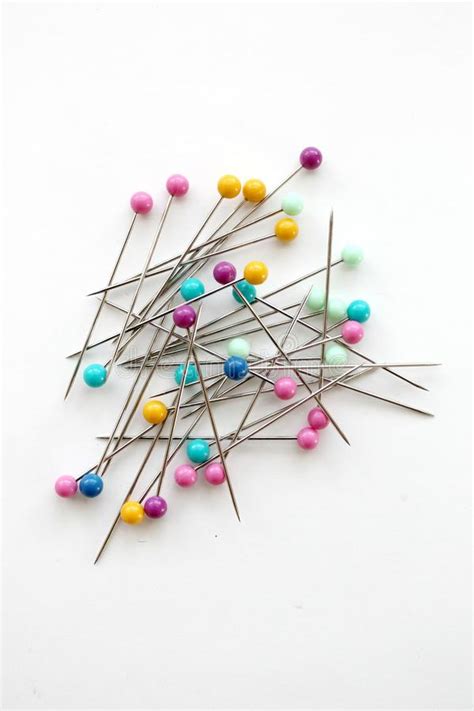 Colorful Push Pins For Sewing On A White Background Stock Photo Image