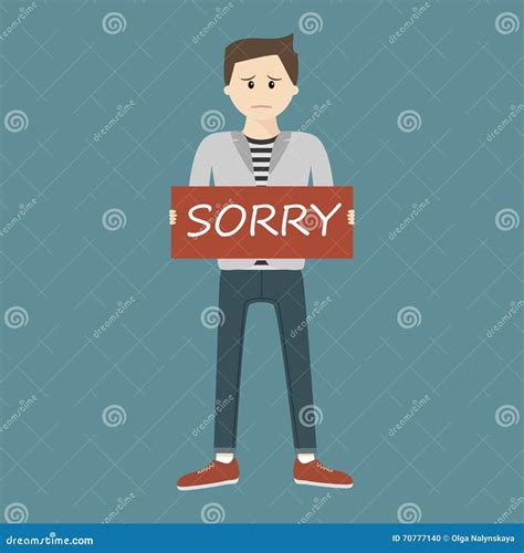 Man Holding Sorry Sign Stock Vector Illustration Of Flaw 70777140