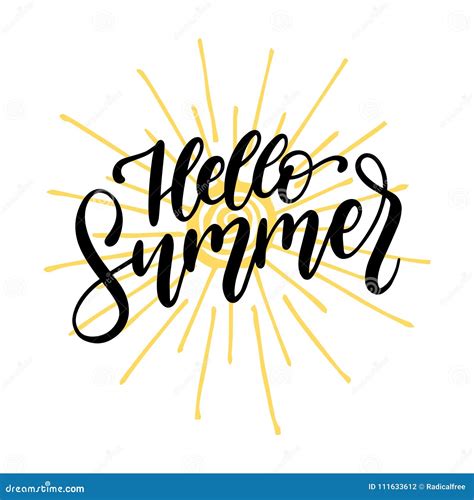 Hand Lettering Hello Summer Vector Inspirational Phrase On White