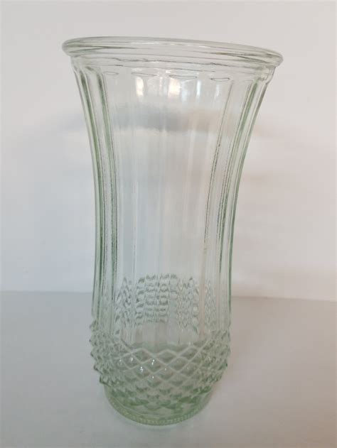 Hoosier Vintage Glass Vase Clear Ribbed Diamond Design Etsy