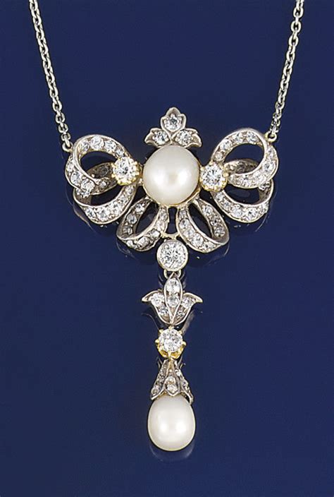 A Late 19th Century Diamond And Pearl Pendant Necklace Christies
