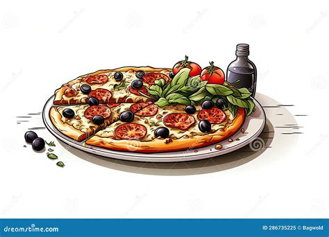 Fresh Pizza With Tomato Mushroom Cheese Olive Sausage Onion Basil