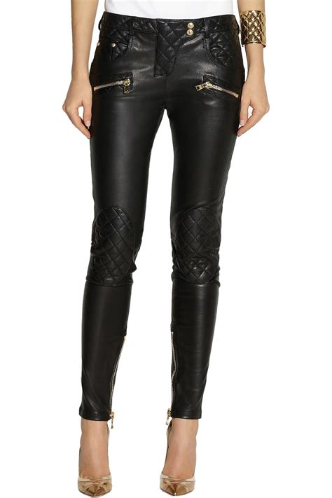 Lyst Balmain Quilted Leather Skinny Pants In Black