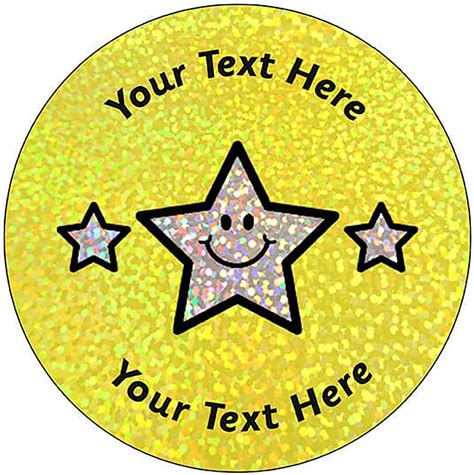 144 Personalised Holographic Sparkly Triple Smiley Star Motivational