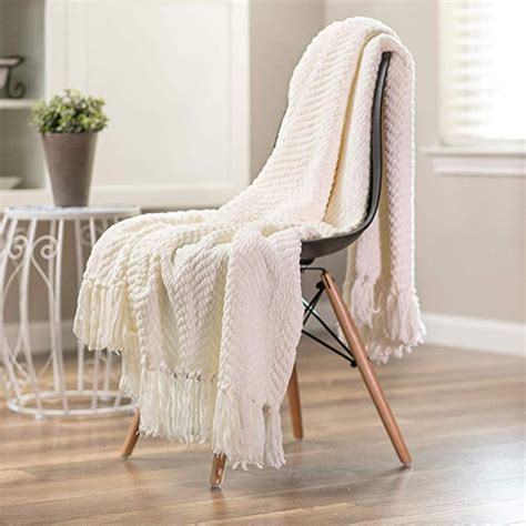 Chanasya Textured Knitted Super Soft Throw Blanket With Tassels Warm
