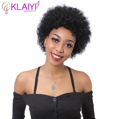 Klaiyi Hair Afro Kinky Curly Hair Wig 6 Inch Short Brazilian Remy Human