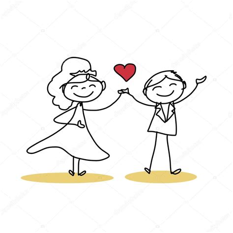 Hand Drawing Cartoon Of Happy Wedding Couple — Stock Vector © Atthameeni 43028117