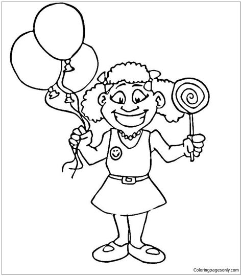 Happy Girl With Lollipop Coloring Page Free Printable Coloring Pages