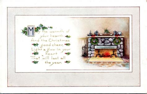 Whitney Made Vintage Christmas Postcard Fireplace Hearth Poem Oj