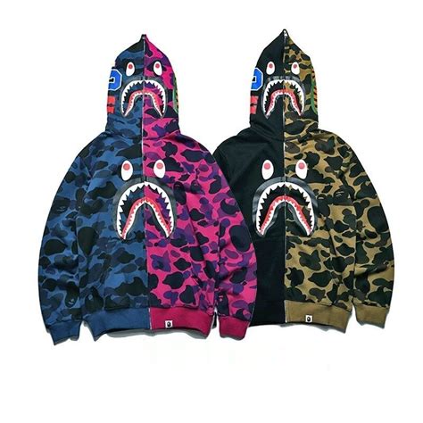 New Bape Bathing Ape Jacket Shark Head Camo Full Zip Hoodie Long Sleeve