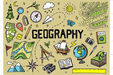 Set Of Geography Symbols Custom Designed Illustrations Creative Market