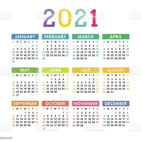 Ilustración De Calendario Inglés 2021 Plantilla De Diseño De Calender